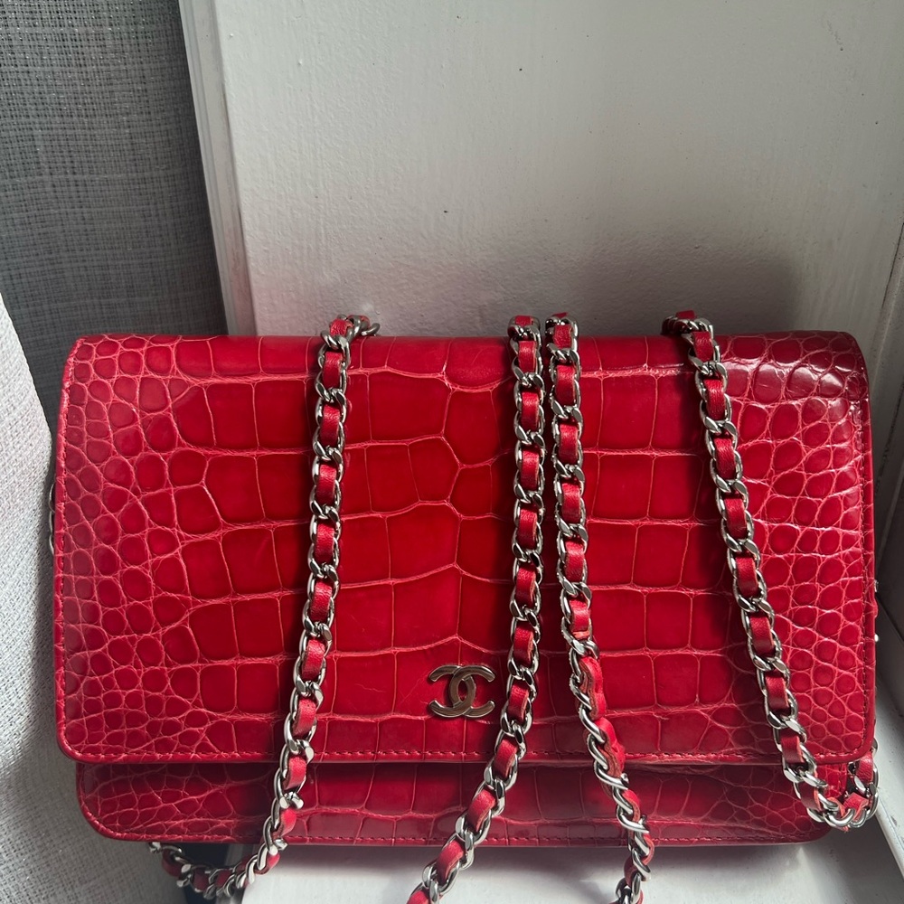 Chanel Red Crocodile WOC Crossbody Bag